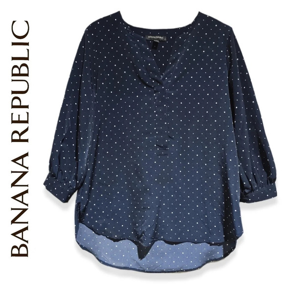 ✨️4/$20. BANANA REPUBLIC Long Sleeve Polka Dot High Low V-Neck Blouse, Petite S - Picture 2 of 15